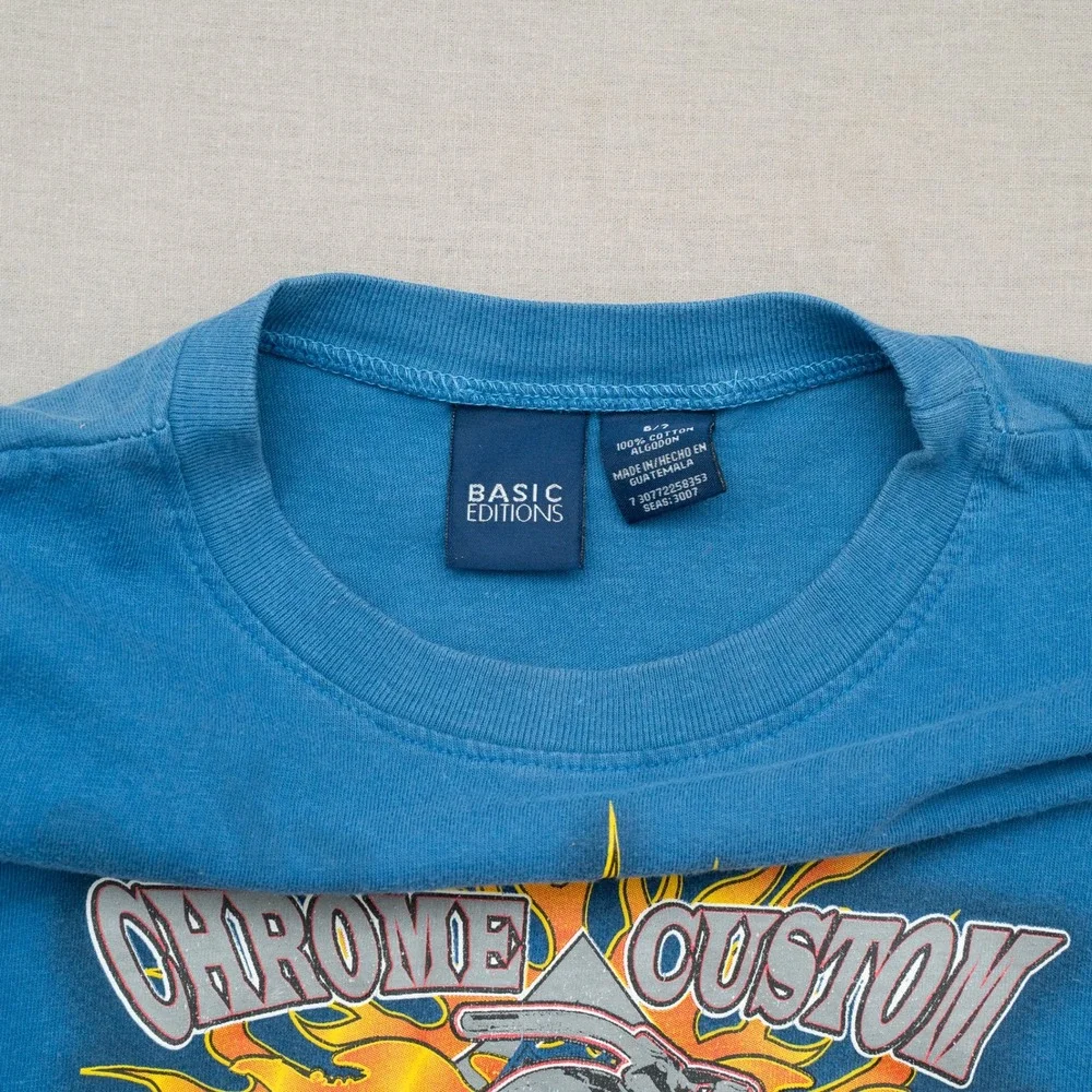 Vintage Y2k 2000s Boys Basic Editions Blue Chrome‎ Custom Choppers T Shirt 6/7